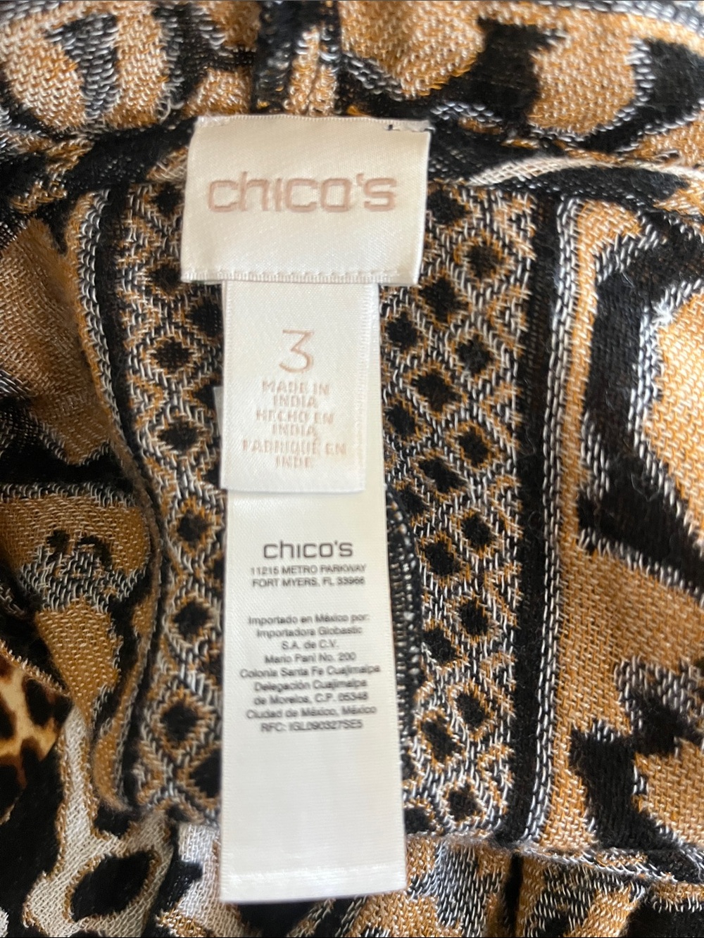 Chico's Black and Gold Patterned Knit open cover up